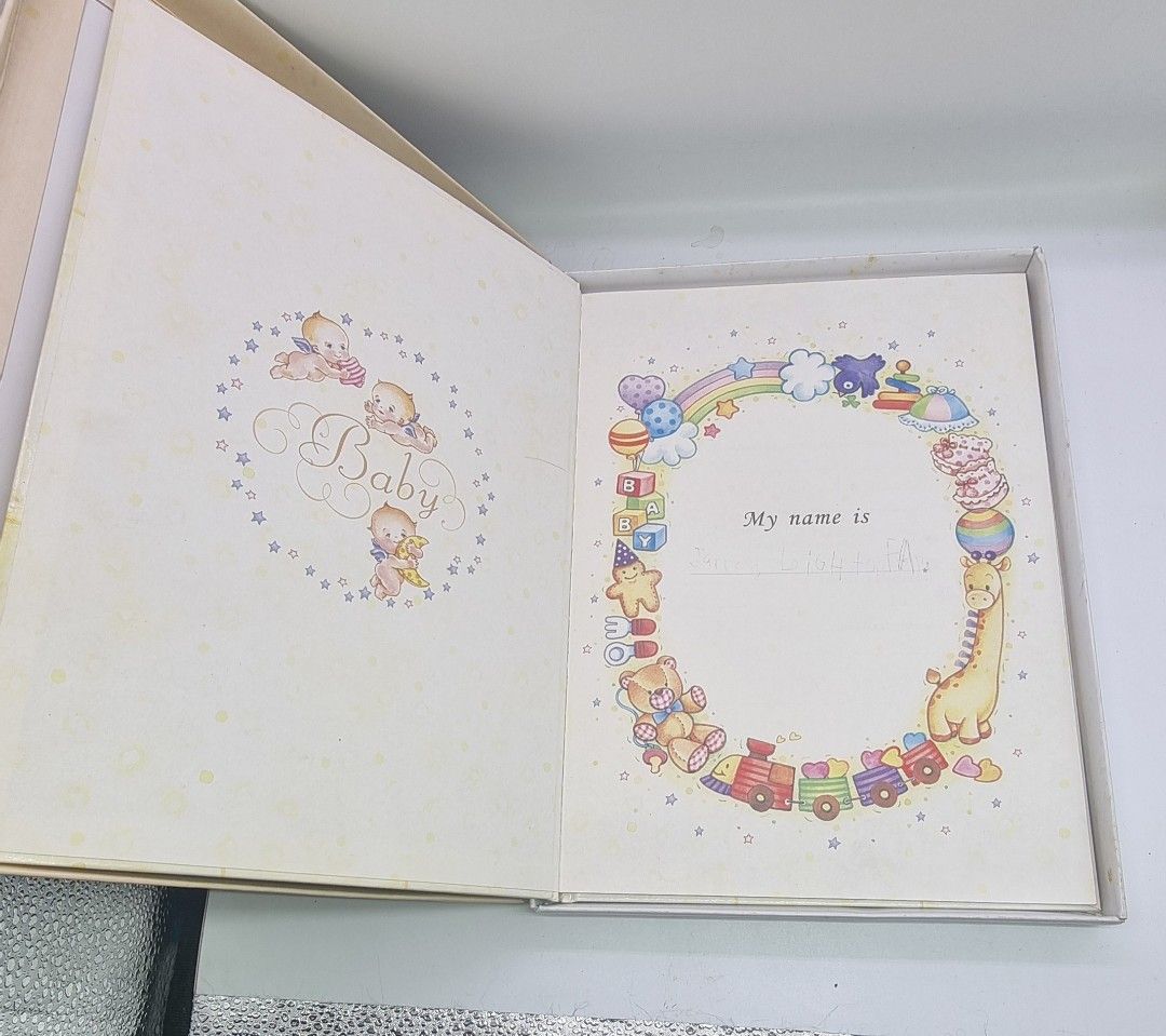 My 1st Scrapbook Baby Memory Book (Category: Art & Prints) located in Marikina City. Submitted by andreah_16 (Listing ID 1424374419, Image 2). Description: - Adorable baby memory scrapbook - Colorful illustrations - Pages to record baby's milestones (e.g., 'My name is', 'Before I was born', 'First meeting') - Includes a decorative storage box - Perfect for preserving precious memories.