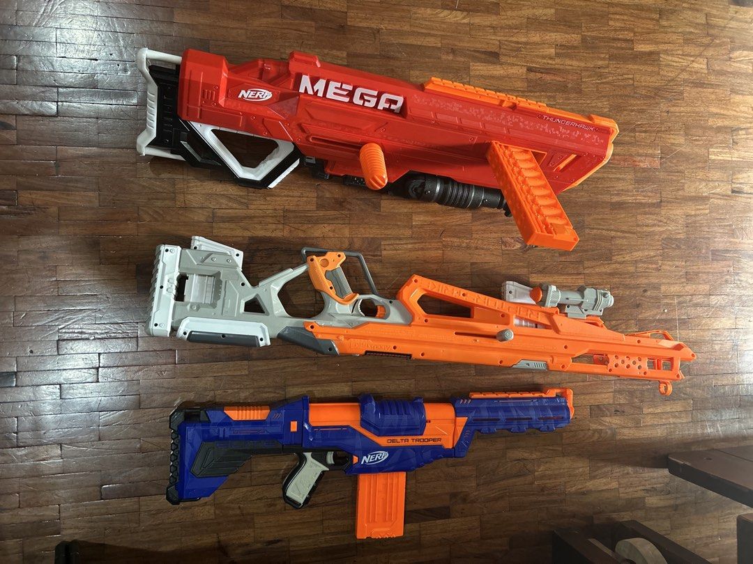 Nerf Mega Thunderhawk Blaster (Category: Action & Battle Toys) located in Quezon City. Submitted by piapot123 (Listing ID 1424463558, Image 1). Description: Take all 3 for 4k.