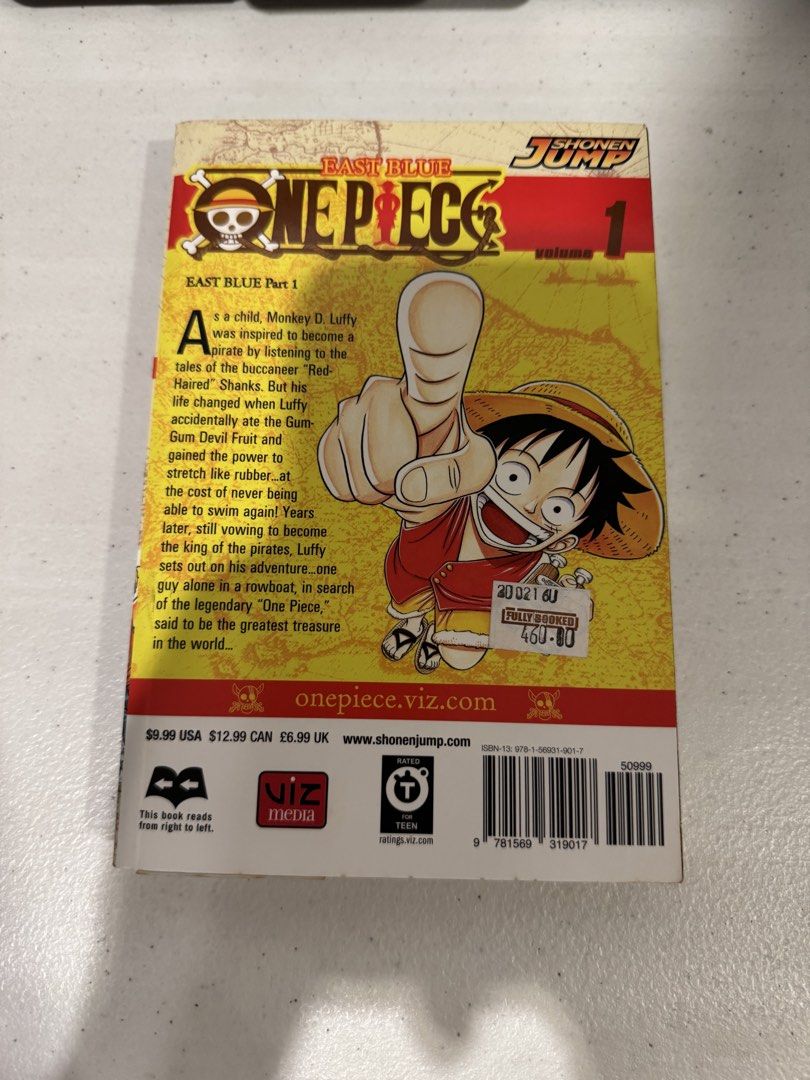 One Piece East Blue Part 1 Volume 1 (Category: Comics & Manga) located in Quezon City. Submitted by linwei_0123 (Listing ID 1424510404, Image 3). Description: -Bought from fullybooked for 460.