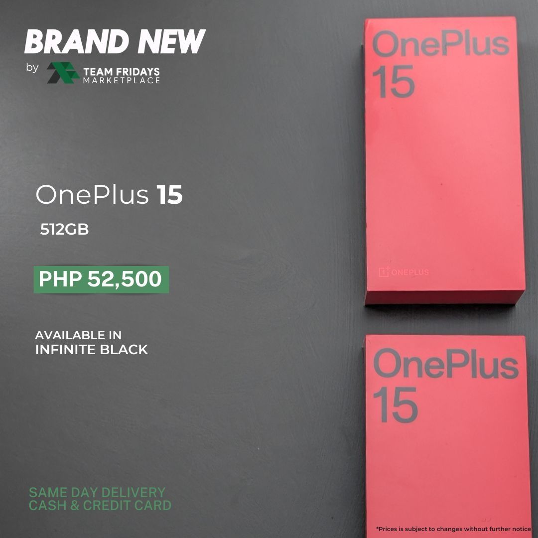 OnePlus 15 (Category: OnePlus) located in Quezon City. Submitted by teamfridaysmarketplace (Listing ID 1424465962, Image 1). Description: OnePlus 15 (512GB) Openline both Physical sim and Esim SALE Price: Php52500 Warranty: 1 Week Money Back Guaranteed Package: The unit is sealed and brand new Description - 512GB - NTC Local Unit - Guaranteed No defects and NOT Refurbish!!! Globe: 09174994949 Instagram: teamfridaysmarketplace Mode of Payment Cash