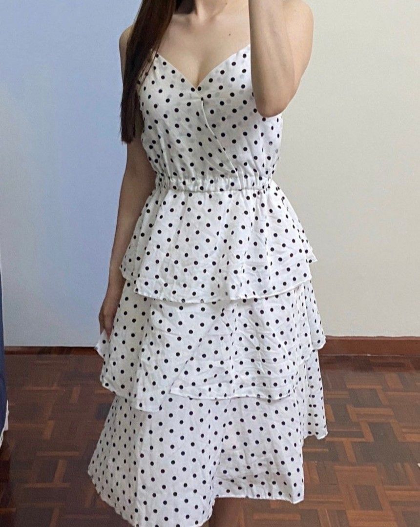 Polka Dot Tiered Cake Layered Dress (Adjustable Strap) (Category: Dresses) located in Balanga. Submitted by ms.parkfilter (Listing ID 1424382077, Image 1). Description: Polka Dot Tiered Cake Layered Dress (Adjustable Strap) - Size SMALL-MEDIUM (garterized waistband) - Tiered design - Spaghetti straps (adjustable) - Fitted waist - V-neckline - Midi length - Lightweight fabric.
