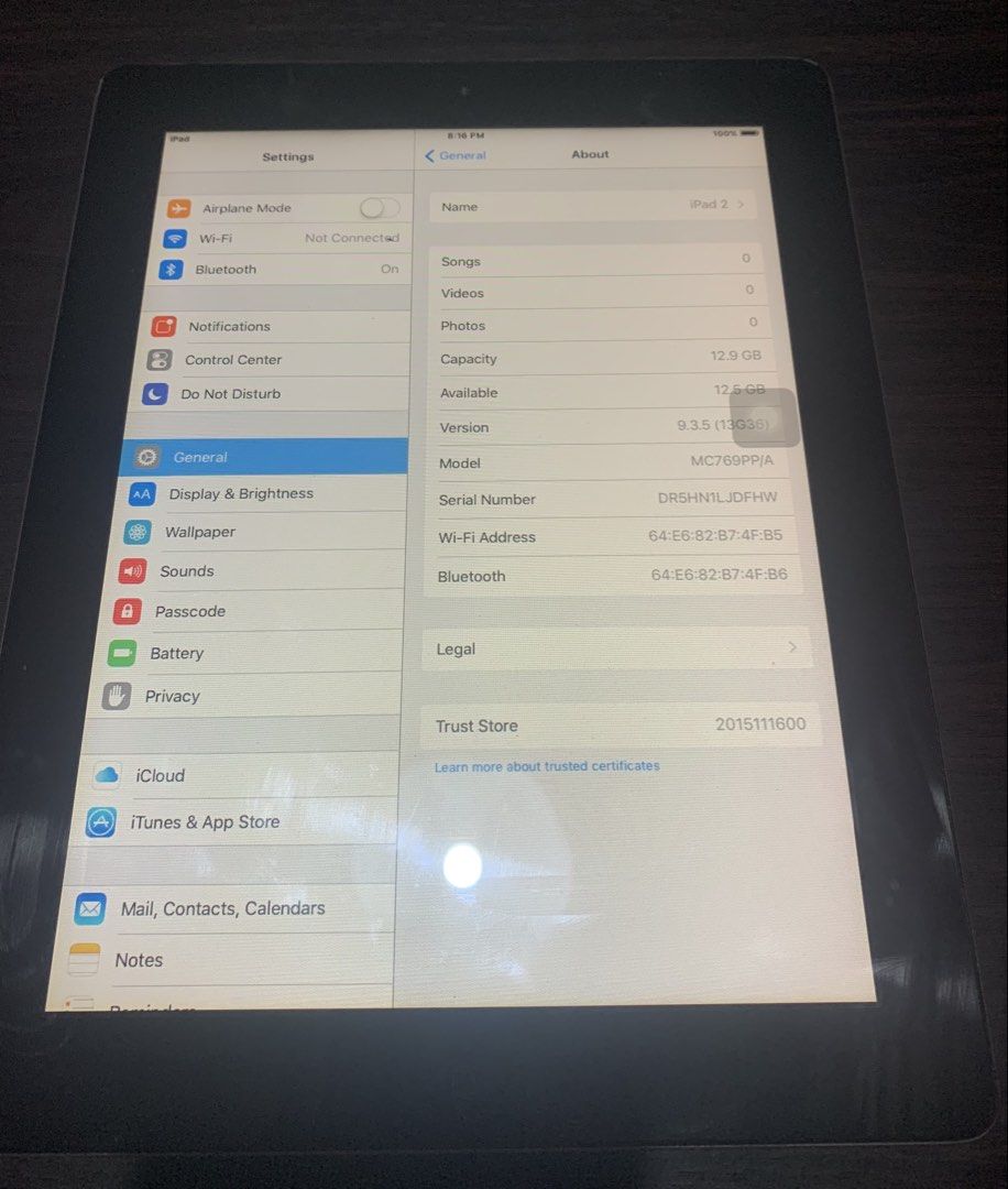 [PRELOVED] iPad 2 16 GB WiFi Model (Category: iPad) located in Manila. Submitted by dolphin_icecream (Listing ID 1424466507, Image 2). Description: iPad 2 16 GB WiFi Model in decent condition. Comes with a free case and data cable for charging. Message me for more details. Flaws: - Speakers have a static sound while playing actual audio - Small dents on the left edges (when viewed at vertical orientation) near the corners. - A black spot on the s