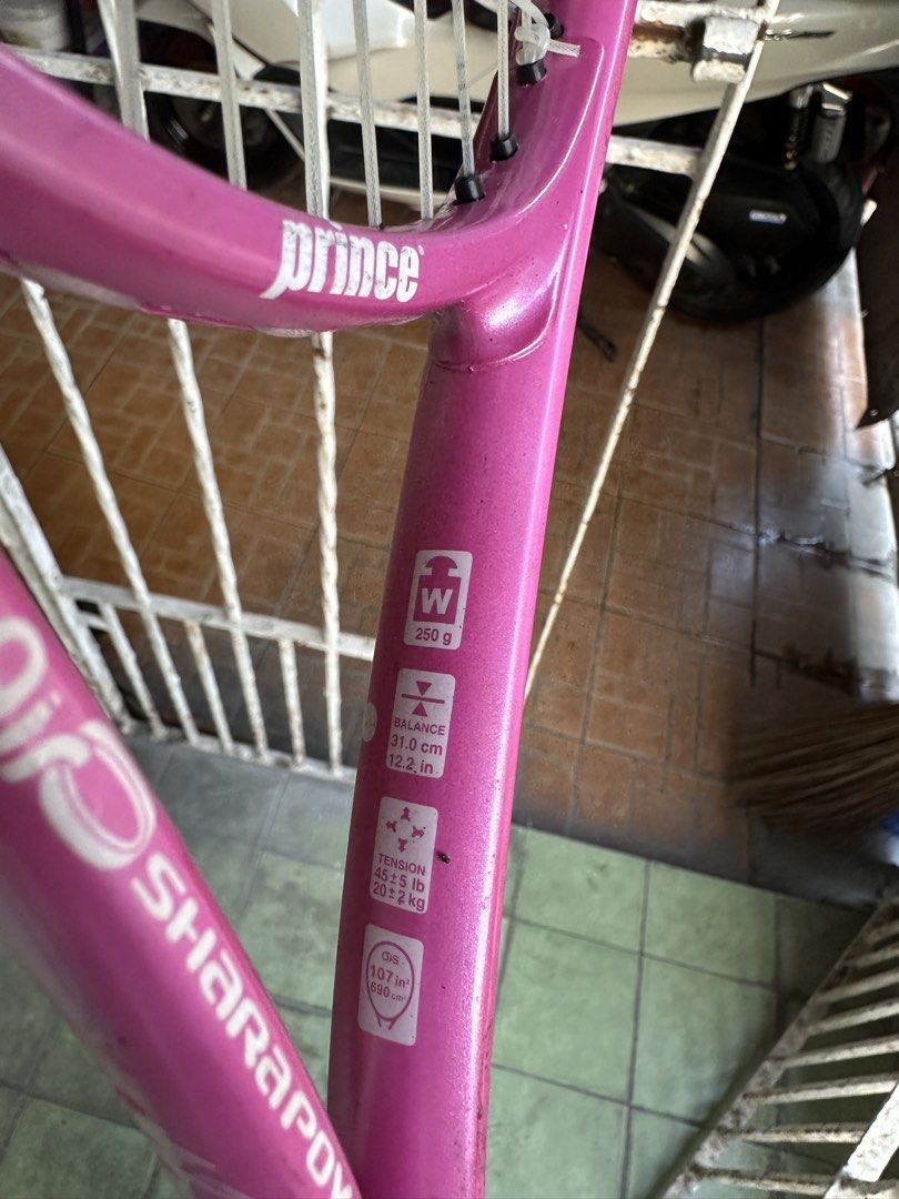 Prince Air-O Sharapova 25 (Category: Racket and Ball Sports) located in Cavite. Submitted by mikeyyyy10 (Listing ID 1424495227, Image 3). Description: For Sale 1200 negotiable Specs: “Oversize” Weight: 250 g Balance: 31.0 cm | 12.2 in Tension: 45+- 5 lb | 20+- 2 kg Size: 107 in squared, 690 cm Honest Issues: No handle grip.