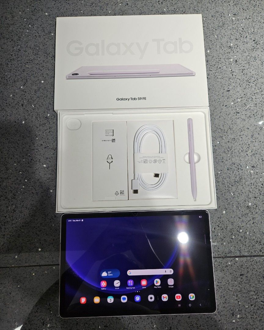 SAMSUNG GALAXY TAB S9 FE (Category: Android) located in Manila. Submitted by rsev27 (Listing ID 1424485730, Image 1). Description: SAMSUNG GALAXY TAB S9 FE WIFI Selling Price: 17,500 • Storage 6GB l 128GB • Color: Lavender Inclusions: • Samsung Galaxy Tab S9 FE WIFI • Original Box • S Pen • Charger Cable • Case • Tempered Glass • Manuals Open for Meet up and Pick up • Meet-up within nearby areas (Balagtas, Bulacan) • Meet-up in farther locations 