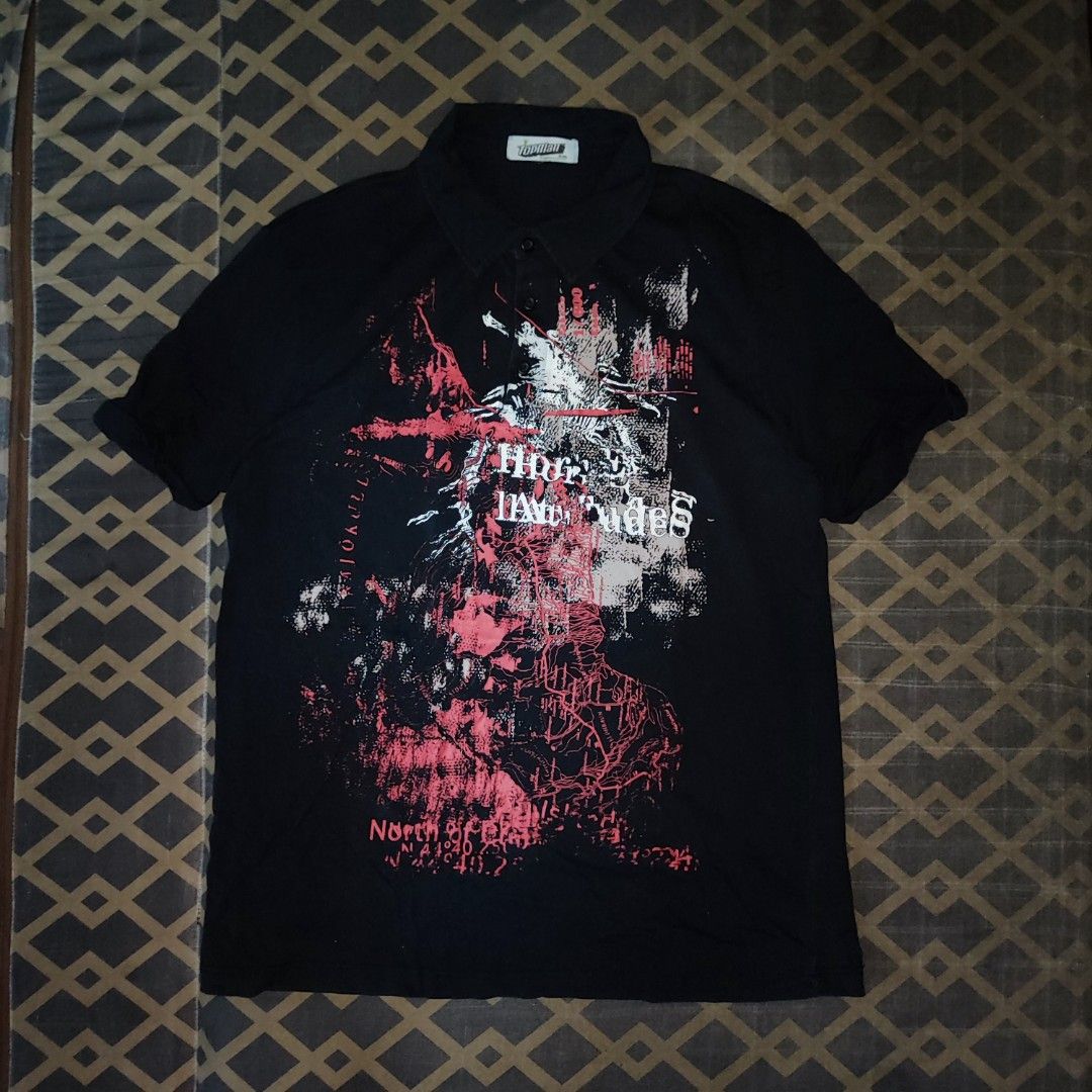 Topman Distinctive Design Grunge Polo Shirts (Category: Tshirts & Polo Shirts ) located in Quezon City. Submitted by autodrop_ph (Listing ID 1383230859, Image 2). Description: •Size: Medium Dimes: Width: 21 inches Length: 27 inches •Excellent Condition..