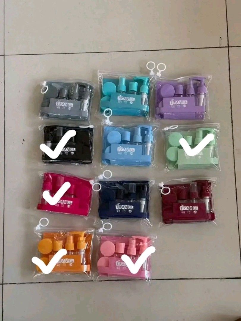 Travel Bottles Set with Carrying Case (Category: Travel Essentials & Accessories) located in Quezon City. Submitted by anghies_shop (Listing ID 1424371109, Image 1). Description: - Travel-sized toiletries set - Includes spray bottles, jars, and other containers - Clear carrying case for easy organization - Available in multiple colors - Perfect for travel, gym, and everyday use.