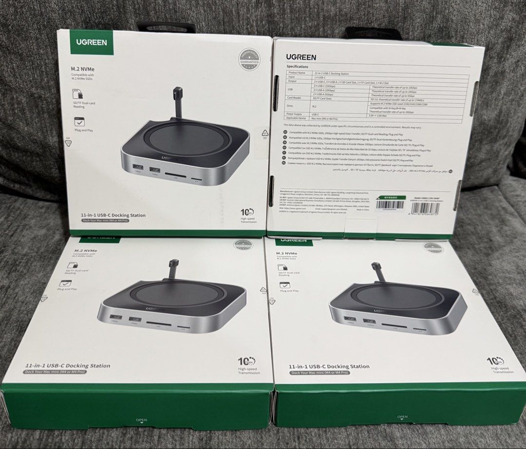 UGREEN Mac mini M4 Docking Station with NVMe SSD (Category: Other Accessories) located in Makati City. Submitted by jc.cuerdo (Listing ID 1424502173, Image 1). Description: UGREEN Mac mini M4 Docking Station with NVMe SSD Ugreen 11-in-1 USB-C Docking Station - USB-C to 3xUSB-A3.2 + 2xUSB-A 3.0 + 2xUSB-C 3.2 + SD & TF + M.2 NVMe + USB-C(5V) (CM841/65487) Up to 8TB Expandable NVMe Storage — Fast, Clean, and Powerful Unlock the full potential of you