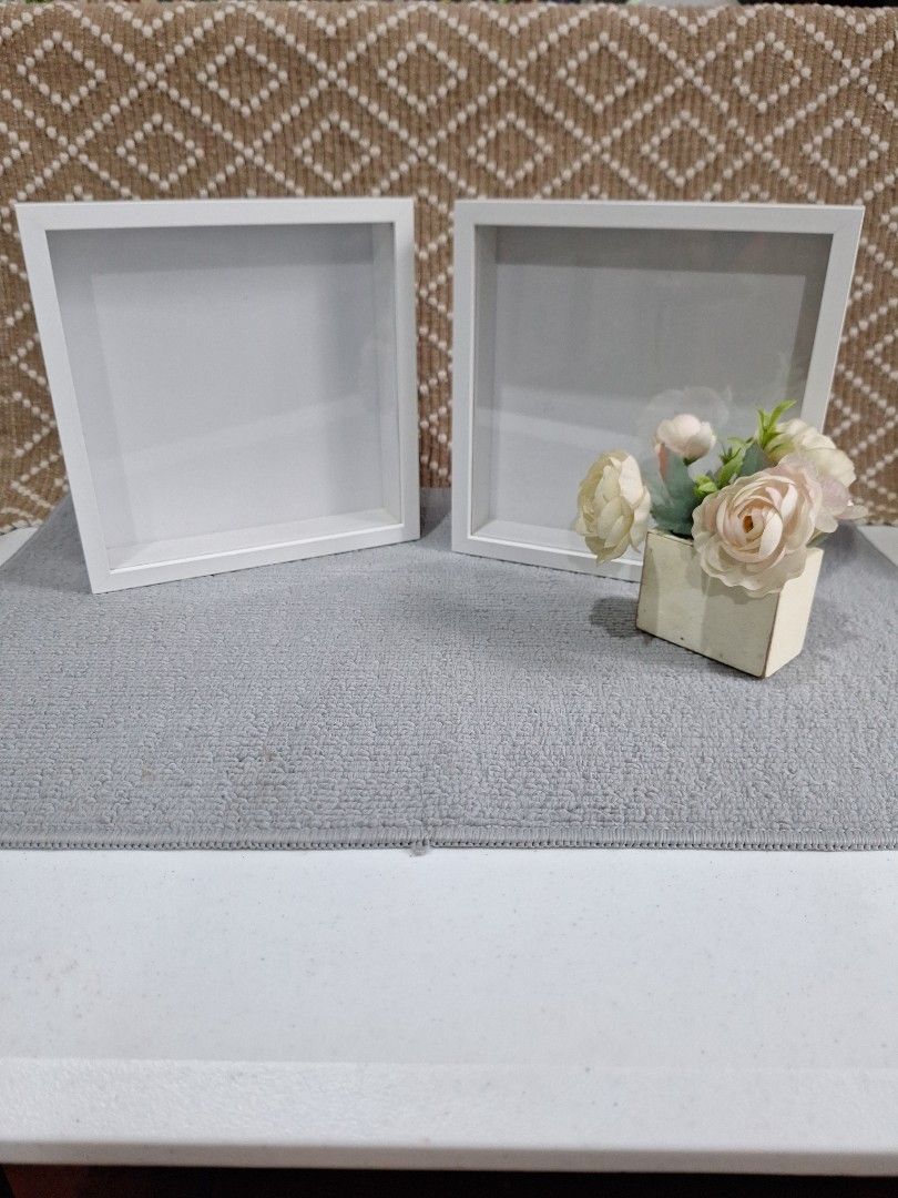 White Box Frame with Stand (Category: Frames & Pictures) located in Naga. Submitted by bellebargainbox (Listing ID 1424365182, Image 2). Description: - Square white shadow box frame - Approximately 1-inch depth - Includes a stand - Ideal for small items or 3D art - Clean and ready for use - used once for an event - 2 for 200.
