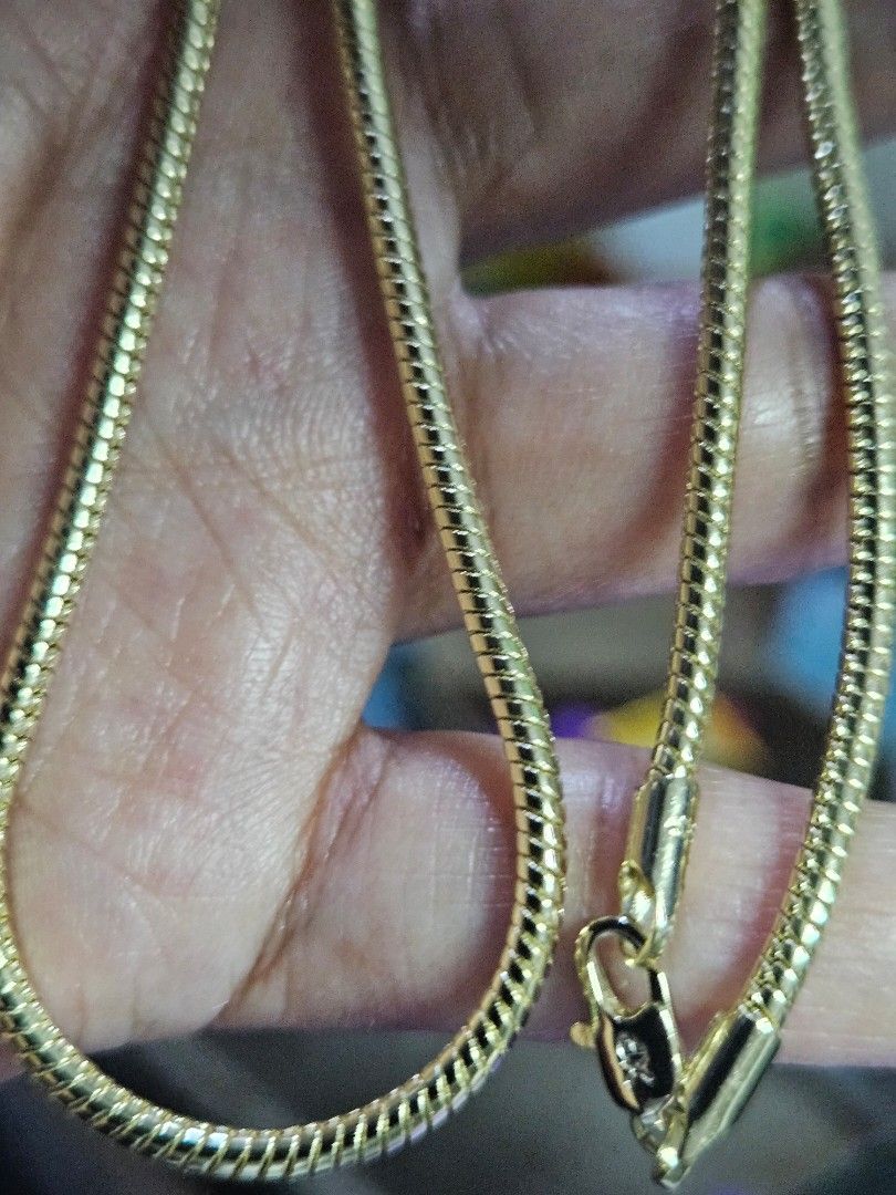 18" Microplated Gold Snake Chain Necklace (Category: Necklaces) located in Pasig City. Submitted by classica2 (Listing ID 1429298689, Image 1). Description: - Gold snake chain necklace - Smooth, flexible design - Bright, polished finish - Suitable for everyday wear and special occasions Our fine jewelries are all manufactured from Japan and Hongkong and Dubai, We used the quality of real 18kGold for the microplating which we standard to 2.5-5.5mi