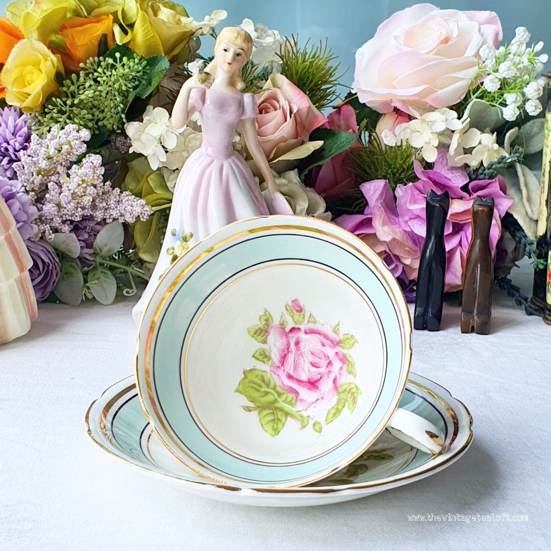 1950s Stanley Cabbage Rose Teacup Duo485393470976184320
