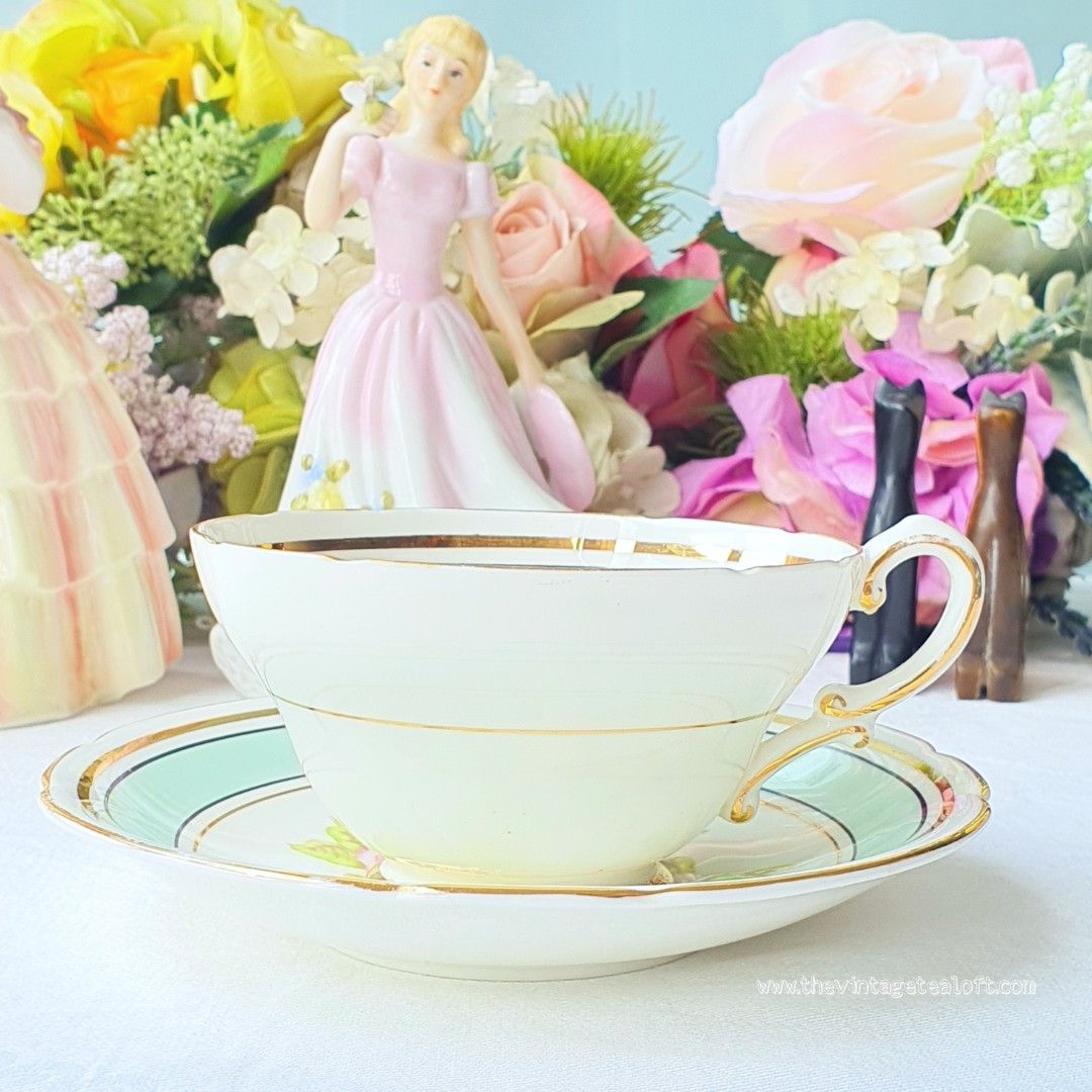 1950s Stanley Cabbage Rose Teacup Duo485393470976184323