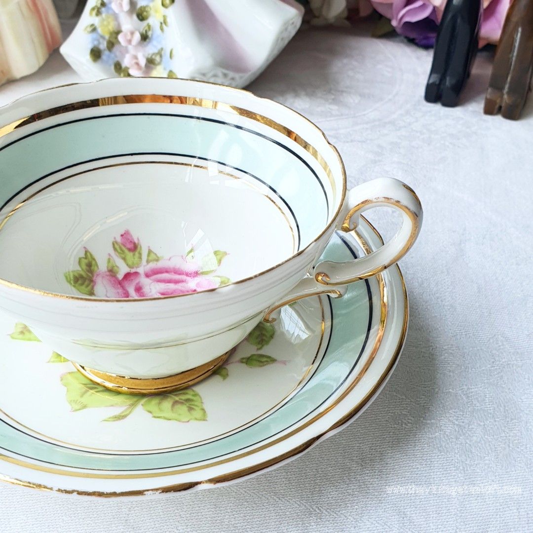 1950s Stanley Cabbage Rose Teacup Duo485393470976184321