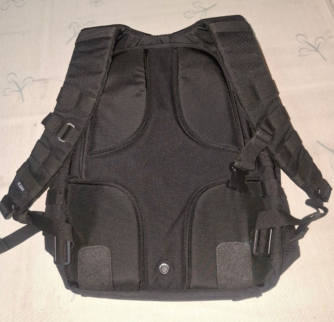 5.11 RUSH® 24 2.0 Backpack 37L (Category: Backpacks) located in Quezon City. Submitted by sagejiro0216 (Listing ID 1429283788, Image 2). Description: RUSH® 24 2.0 Backpack 37L Durable black backpack from 5.11 Tactical. Features multiple compartments and MOLLE webbing for attaching additional gear. Includes adjustable shoulder straps and a top carry handle. The front has a velcro patch area for attaching patches. The 5.11 logo is visible on the fr