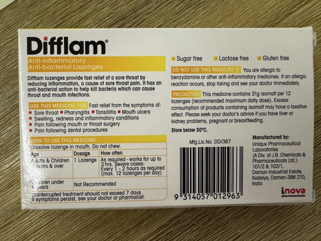 Difflam Box 6 boxes of Difflam Lozenges - Honey & Lemon (expiring jul 2026), Health ...