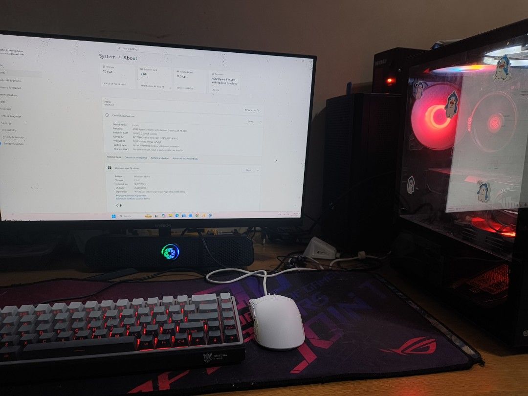 AMD Ryzen 5 5600G Desktop PC (Category: Desktops) located in Manila. Submitted by wilddolphin-25b7 (Listing ID 1429228887, Image 2). Description: 🔥 FOR SALE: Gaming PC Set – Ready to Use 🔥 💰 Price: ₱25,000 (slightly negotiable) 📍 Location: [Your location] 🖥️ SPECS: • Processor: AMD Ryzen 5 4600G (3.7GHz) • Graphics Card: Radeon RX 5700 XT (8GB) • RAM: 16GB (3200MHz) • Storage: 700GB+ (SSD/HDD) • OS: Windows 11 Pro (Activated) 🎮 Good for: ✔ 