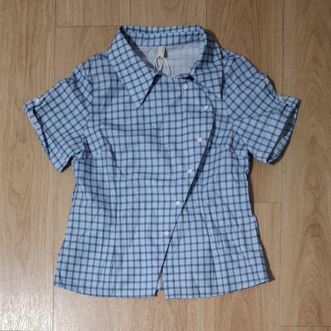 asymmetrical blue button up top, Women's Fashion, Tops, Blouses on ...