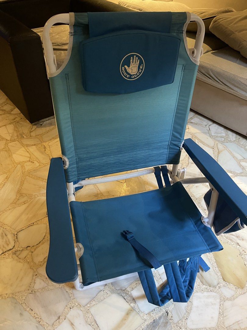 Beach chair reclinable and bed stand (Category: Chairs) located in Makati City. Submitted by jp_finds (Listing ID 1429184369, Image 1). Description: Body Glove brand Beach chair Reclinable to total bed Easy to carry with straps Heavy duty Makinis .