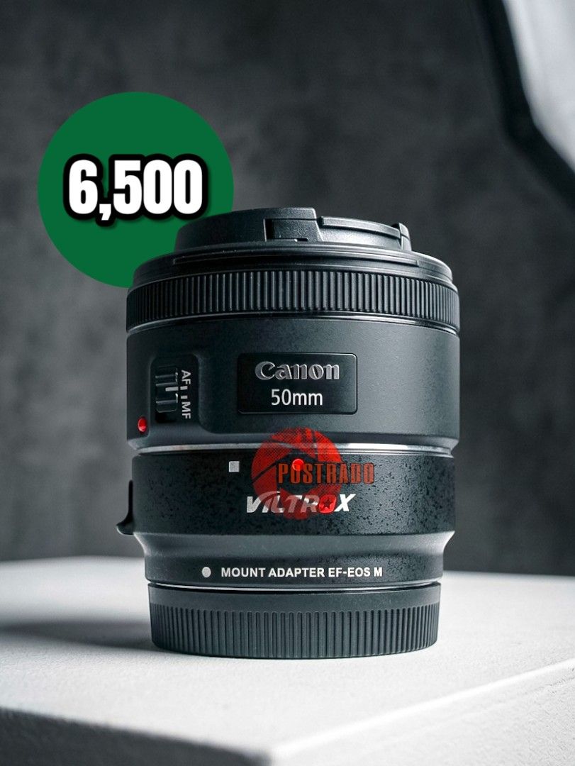 Canon 50mm Lens with Viltrox Mount Adapter (Category: Lens & Kits) located in Quezon City. Submitted by skriddeit42112 (Listing ID 1429212955, Image 1). Description: CANON 50mm 1.8 STM AND VILTROX ADAPTER EFS-EFM NO ISSUE / CLEAN GLASS AF / MF WORKING PRICE : 6500 ⊙ OR BAGUIO MEET UP.