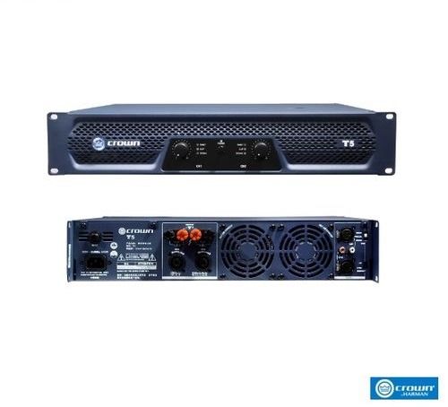 Crown T5 Power Amplifier (Category: Soundbars, Speakers & Amplifiers) located in Pasay City. Submitted by avxcenter-14601 (Listing ID 1429197456, Image 1). Description: Crown T5 power amplifier. Features front panel controls and rear panel inputs and outputs. Includes speaker terminals and cooling fans. The front panel has a Crown logo and model number. The rear panel has various input and output connectors..