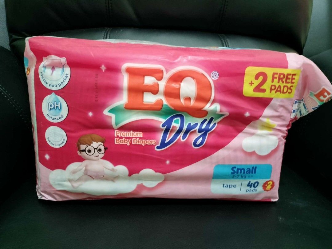 EQ Dry Premium Baby Diapers Small (Category: Diapers & Baby Wipes) located in Kawit. Submitted by mariefonda (Listing ID 1429255480, Image 1). Description: may bawas konti. hindi hiyang ng baby ko.
