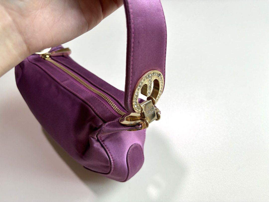 Escada Purple Satin Shoulder Bag (Category: Shoulder Bags) located in Manila. Submitted by declutter_diariess (Listing ID 1429265943, Image 3). Description: Bought for 7k Havent tried cleaning it yet You can have it taken to the bag spa and have the diamonds readded Very beautiful bag especially when worn on shoulder.