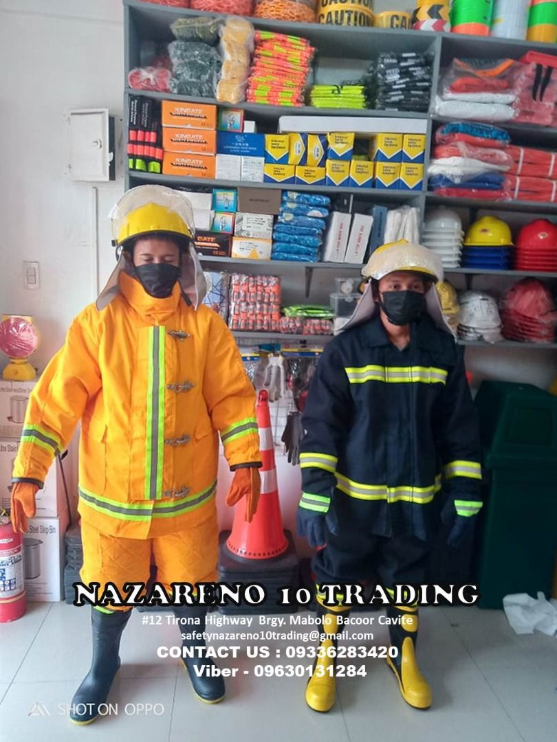 Fireman Suit heavy Duty Jacket and Trouser (Category: Looking For) located in Bacoor. Submitted by kajezame.2021 (Listing ID 1429168923, Image 1). Description: Fireman Suit heavy Duty Jacket and Trouser Also available: • Traffic cone • Parking Block stopper • Hooded trash bin • Road Plastic Barrier • Spill boom • Fishing buoy • Spill Kit • Stanchion Post • Rain Coat • Solar Arrow Board For More Details and Discount Contact Ms. Karen NAZARENO 10 T