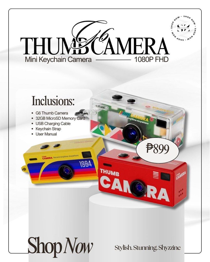 G6 Thumb Camera 1080P FHD (Category: Cameras) located in Mandaue City. Submitted by shyzzineph (Listing ID 1429245790, Image 1). Description: 𝐆𝟔 𝐓𝐇𝐔𝐌𝐁 𝐂𝐀𝐌𝐄𝐑𝐀 🎞️ Capture every memory with our viral G6 Thumb Camera! Small enough to fit on your keys, but powerful enough to record your daily vlogs in 1080P FHD. 🧸☁️ ONLY ₱899! 🥂✨ What’s inside the box? • 1x G6 Thumb Camera (Choose your fave color!) • FREE 32GB MicroSD Card 💾 • FREE Ke