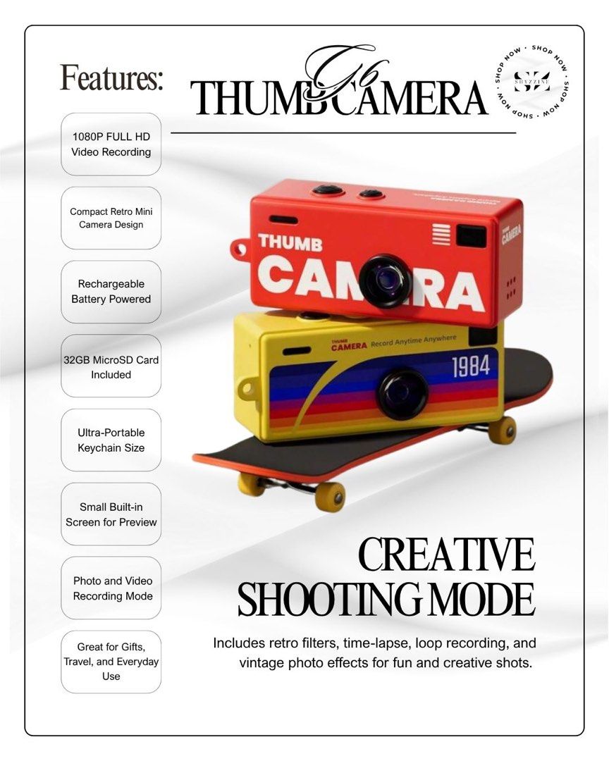 G6 Thumb Camera 1080P FHD (Category: Cameras) located in Mandaue City. Submitted by shyzzineph (Listing ID 1429245790, Image 3). Description: 𝐆𝟔 𝐓𝐇𝐔𝐌𝐁 𝐂𝐀𝐌𝐄𝐑𝐀 🎞️ Capture every memory with our viral G6 Thumb Camera! Small enough to fit on your keys, but powerful enough to record your daily vlogs in 1080P FHD. 🧸☁️ ONLY ₱899! 🥂✨ What’s inside the box? • 1x G6 Thumb Camera (Choose your fave color!) • FREE 32GB MicroSD Card 💾 • FREE Ke