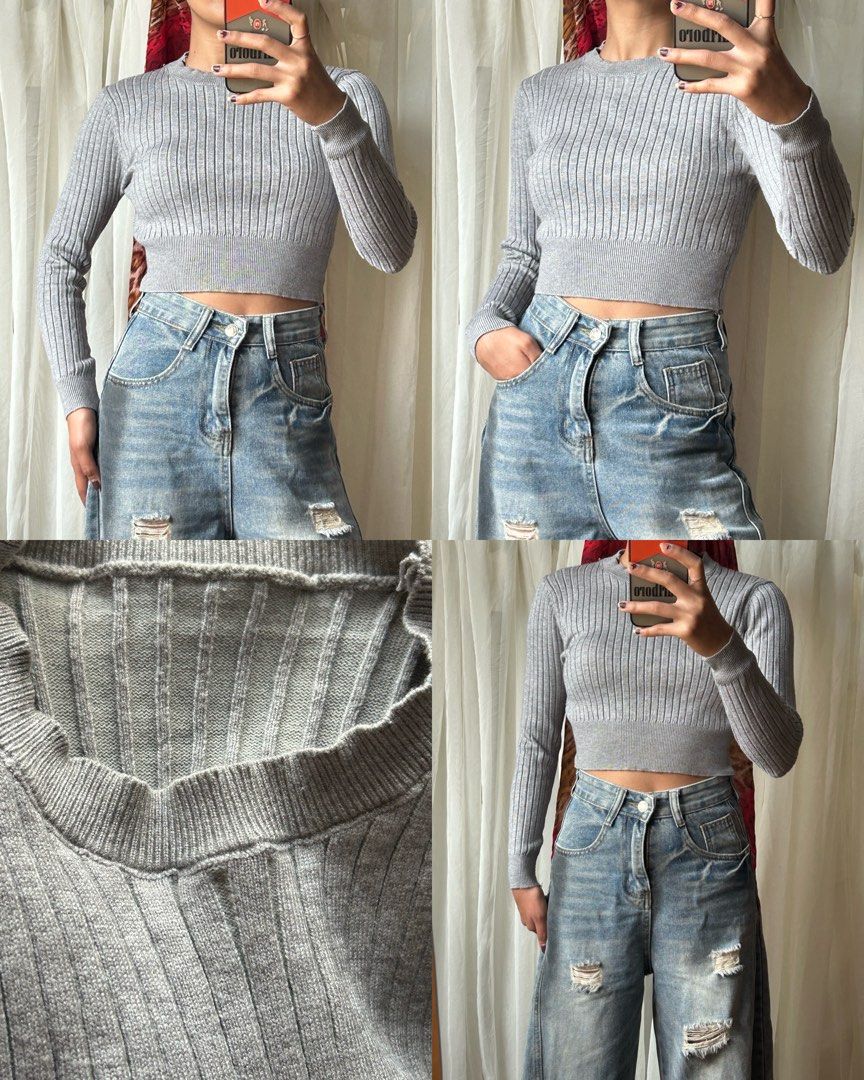 Gray Ribbed Crop Top (Category: Others Tops) located in Baguio. Submitted by chmlnstudio (Listing ID 1429218932, Image 1). Description: - Gray ribbed crop top - Size S - Stylish design - Comfortable fit - Perfect for casual wear.