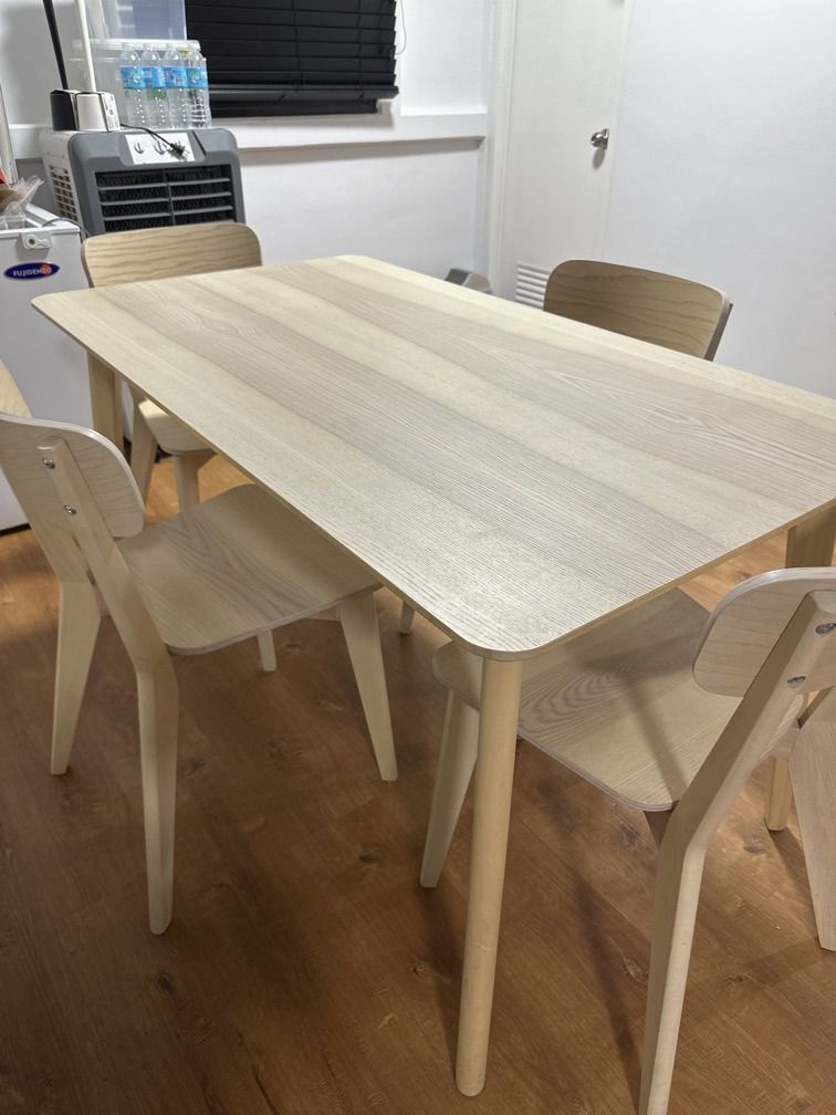 Ikea Lisabo Dining Set for Sale (Category: Tables & Sets) located in Tagaytay City. Submitted by lovelytiu (Listing ID 1406645764, Image 2). Description: Ikea Lisabo Dining set includes a rectangular wooden table and four chairs. Measurements: L: 140cm W: 78cm H: 74cm RFS: Moving Out For Pick up: Tagaytay City.