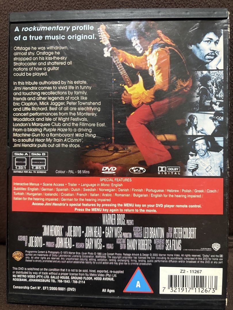 Jimi Hendrix Documentary DVD (Category: CDs & DVDs) located in Paranaque City. Submitted by lennonsenique (Listing ID 1429321472, Image 2). Description: The Ultimate Tribute to the Guitar God! 🎸 Selling my original copy of the 1973 film “Jimi Hendrix.” This isn’t just a concert movie; it’s a deep-dive documentary authorized by his estate, featuring legendary live performances and interviews with rock icons who were there. Why this DVD is a must-