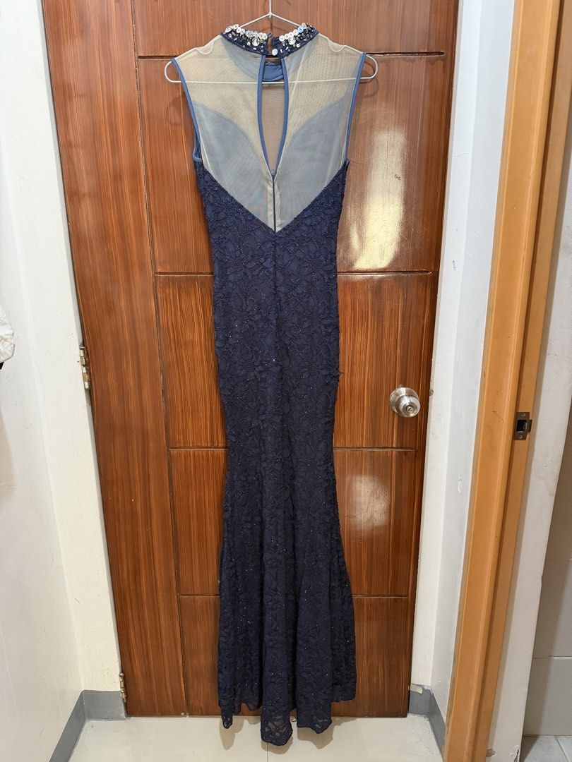 Navy Blue Embellished Evening Gown (Category: Evening dresses & gowns) located in Marikina City. Submitted by ukayshopping (Listing ID 1429174523, Image 2). Description: Small to Medium Mermaid Style bottom Prom Gown, Night Gown, Red Carpet Gown Dark Blue .