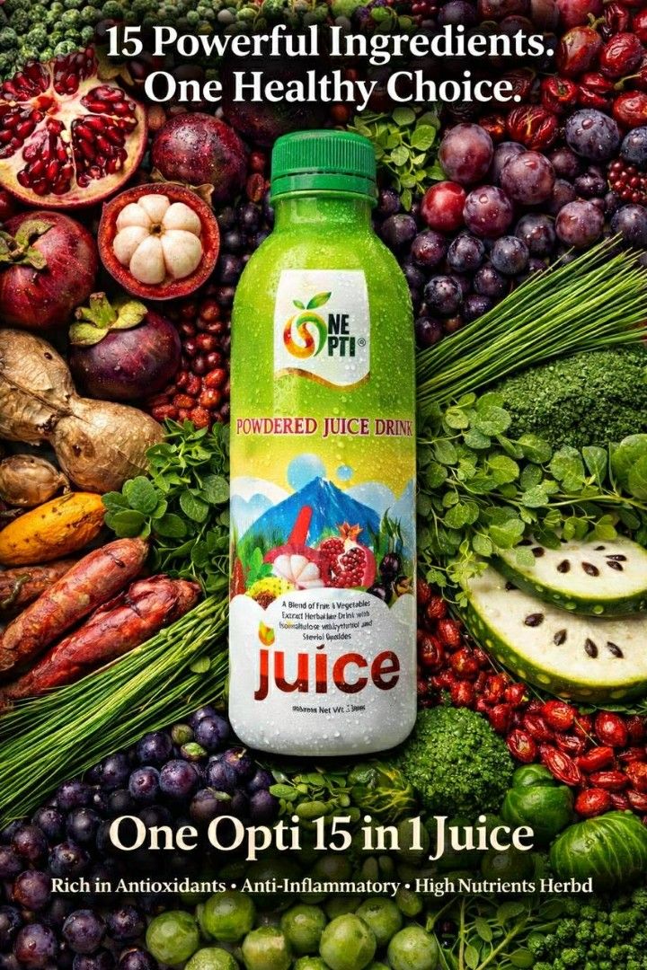 One Opti 15 in 1 Juice Drink (Category: Beverages) located in San Pablo. Submitted by joeyfindsph (Listing ID 1429309261, Image 1). Description: 🥤 Fuel Your Life with the Power of 15! 🌿 Tired of feeling run down? It's time to stop just surviving and start thriving! Introducing One Opti Juice, the 15-in-1 All Organic Herbal Drink that packs a world of wellness into every bottle. Experience the natural boost from 15 potent herbal ingredients that