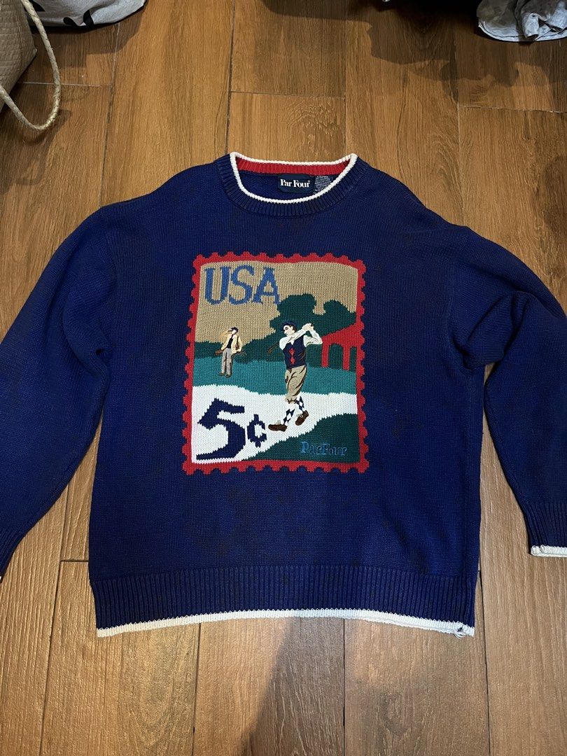 ParFour USA Golf Knit Sweater (Category: Coats, Jackets and Outerwear) located in Marikina City. Submitted by dwsnts (Listing ID 1429265825, Image 1). Description: ParFour USA Golf Knit Sweater XL on tag | 24x28 3rd picture shows a design that is part of the sweater (and is NOT a stain) Cobalt Blue Ralph Lauren Substitute Vintage piece 10/10 condition Negotiable + sf shouldered by buyer.
