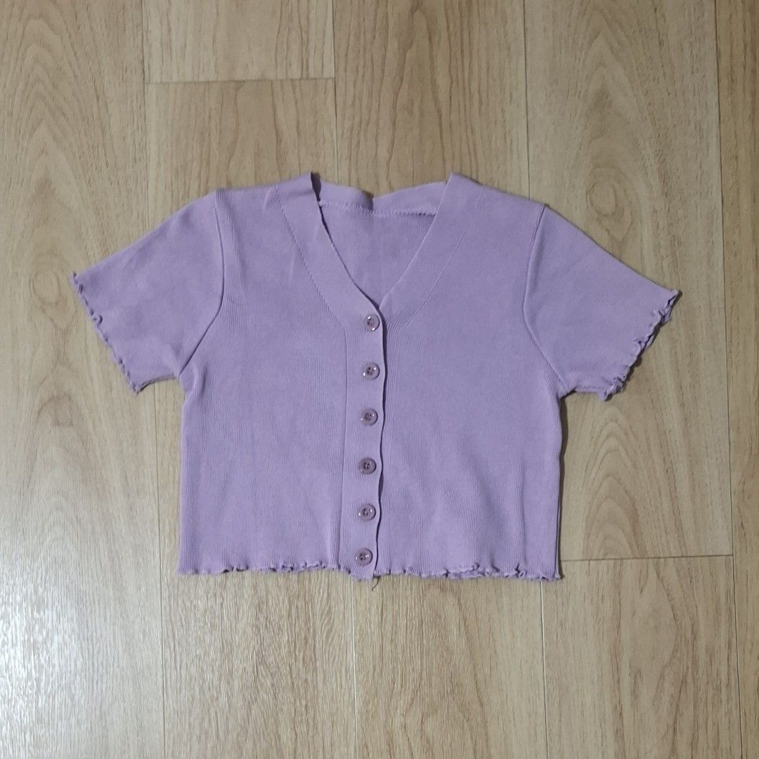 purple cropped fake button up top, Women's Fashion, Tops, Shirts on ...