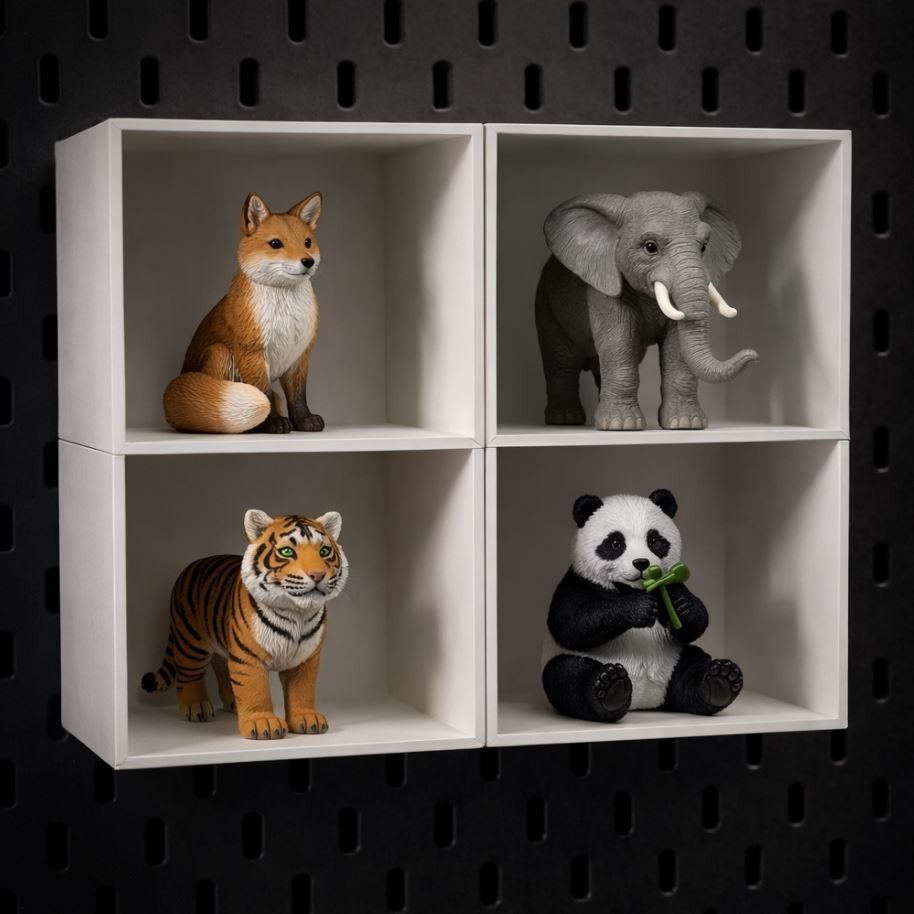 Rectangular Display Shelf (Category: Home Improvement Tools & Accessories) located in Singapore. Submitted by precision3dprints (Listing ID 1429309230, Image 1). Description: Premium pegboard display shelves designed to showcase your collectibles in a clean, organised, and visually elevated way. Perfect for displaying figurines, toys, small items, and décor while keeping your setup neat and clutter-free. Features: Minimal and modern cube design I