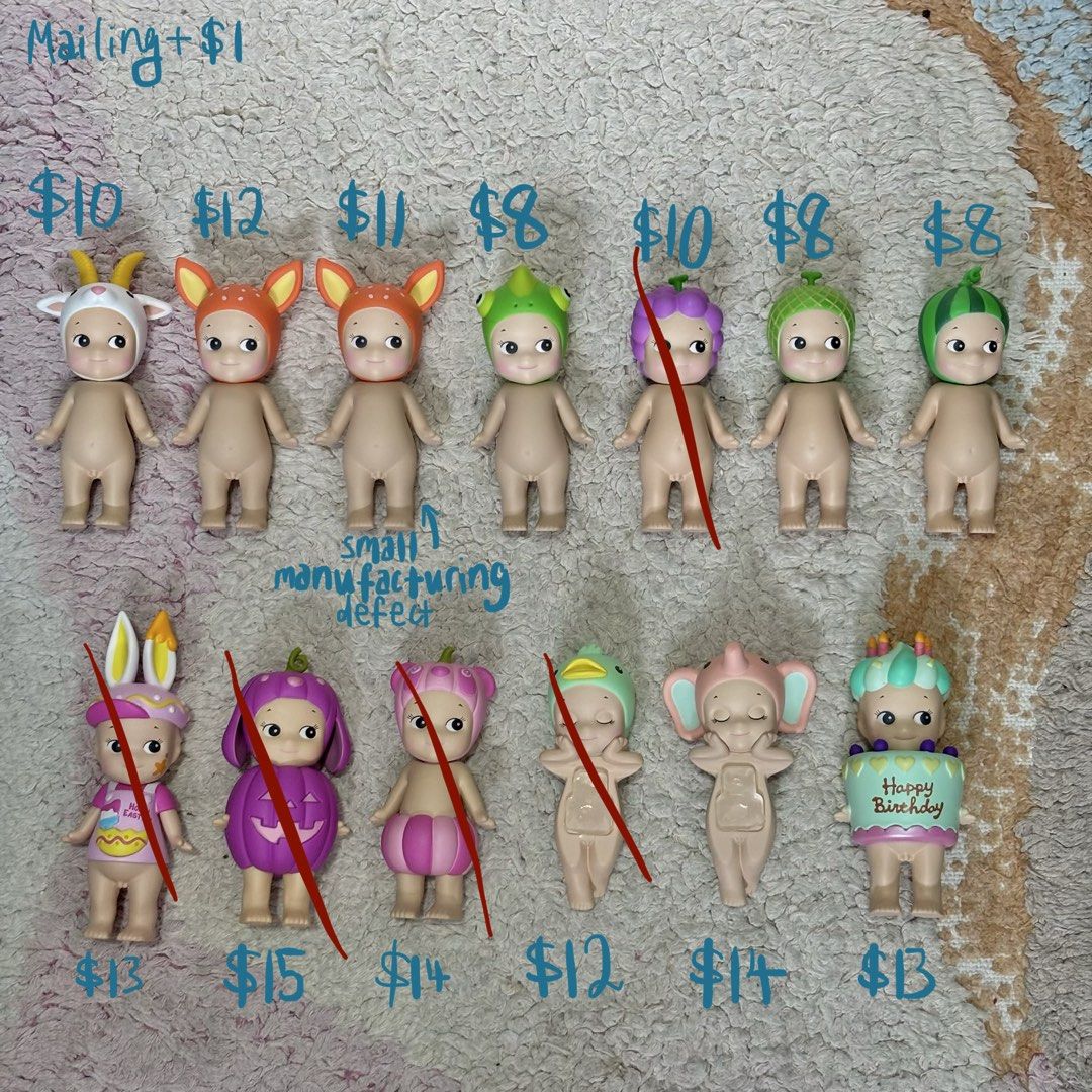 Sonny Angel - Fruits, Animals, Easter, Pumpkin, Dreaming Hippers (Category: Designer & Blind Box Toys) located in Singapore. Submitted by thejazzycoolcat (Listing ID 1424071864, Image 1). Description: - Sonny Angels for sale - Never used/displayed, only opened and immediately stored in PVC bag - Only hippers and cake have original box and foil; others are stored in protective PVC ziplock bag - Will be bubblewrapped safely - Tracked mailing +$1.