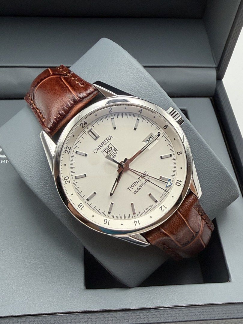 TAG Heuer Carrera Twin-Time GMT Automatic Watch (Category: Luxury Watches) located in Manila. Submitted by rj_authenticwatchesandmore (Listing ID 1429326359, Image 1). Description: Tag Heuer Carrera Twin Time GMT Auto ✅Domed Sapphire with Double AR Coating ✅Reference Model WV2116 ✅39mm Case Diameter ✅Automatic GMT Calibre 7 ✅Genuine leather strap (non-tag) Inclusions: watch and box only Excellent condition, newly serviced Manila area.