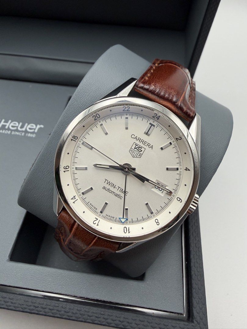 TAG Heuer Carrera Twin-Time GMT Automatic Watch (Category: Luxury Watches) located in Manila. Submitted by rj_authenticwatchesandmore (Listing ID 1429326359, Image 2). Description: Tag Heuer Carrera Twin Time GMT Auto ✅Domed Sapphire with Double AR Coating ✅Reference Model WV2116 ✅39mm Case Diameter ✅Automatic GMT Calibre 7 ✅Genuine leather strap (non-tag) Inclusions: watch and box only Excellent condition, newly serviced Manila area.