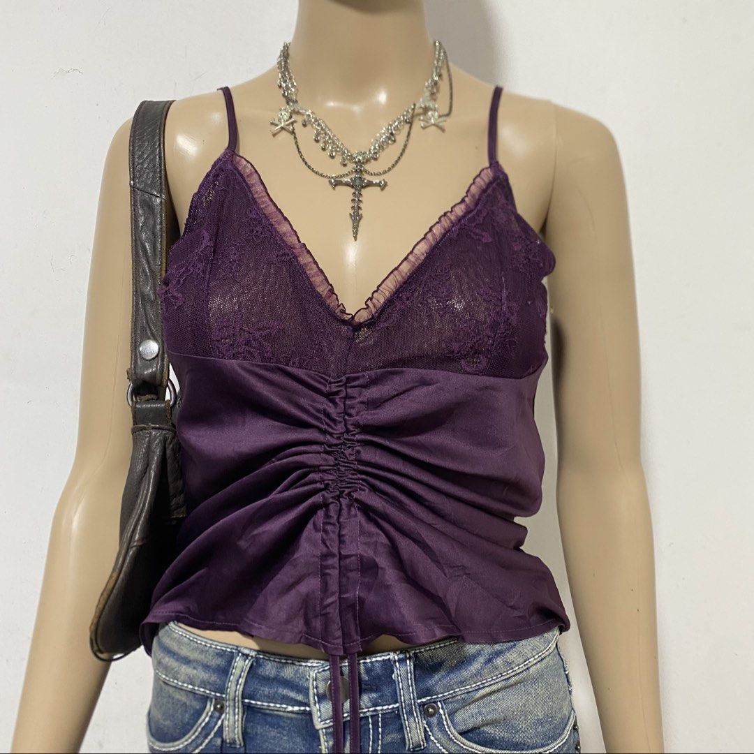Y2k Purple Lace Cami Top 2000s (Category: Sleeveless) located in Balanga. Submitted by cherryblunt (Listing ID 1429318985, Image 3). Description: ⬇️ measurement (laid flat) pit to pit- 16” length-22” (full length) MOP- GCASH/BANK TRANSFER MOD- J&T EXPRESS ONLY.