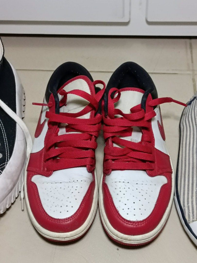 Air Jordan 1 Low - Red White Black (Category: Sneakers) located in Manila. Submitted by monicacheska (Listing ID 1429448628, Image 1). Description: Authentic Nike Air Jordan 1 Low in a classic red, white, and black colorway. Clean silhouette, easy to style—perfect for everyday wear or casual fits. • Size: US 6 (EU 36.5 / 23 cm) • Condition: Used but well-kept (minor creases, still solid overall) • No box included • Original laces (red) • Comforta