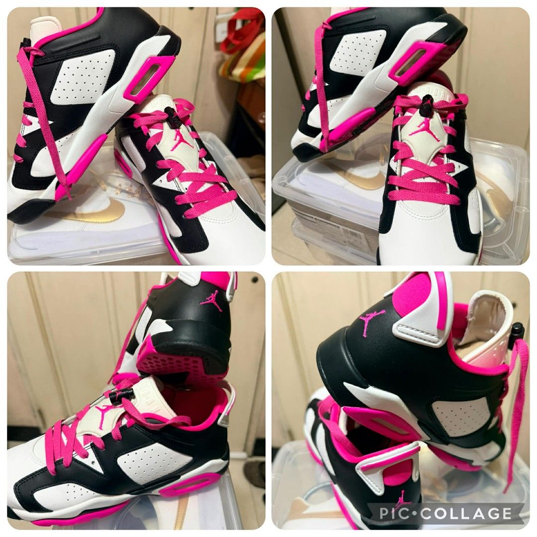 Air Jordan 6 Retro Black Pink (Category: Sneakers) located in Caloocan City. Submitted by hermitann (Listing ID 1429443574, Image 1). Description: Air Jordan 6 Retro sneakers in black, white, and pink. Features pink laces and accents. The iconic Jumpman logo is visible on the tongue and heel..