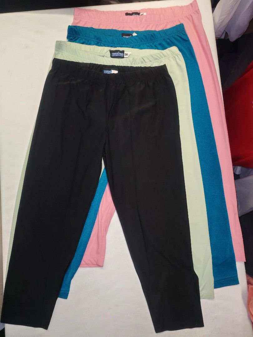 Assorted Color Cropped leggings (Category: Other Bottoms) located in Quezon City. Submitted by rowem (Listing ID 1429488221, Image 1). Description: These pants come in a variety of colors, including black, pink, teal, and light green. They have an elastic waistband and a cropped length. These pants are versatile and can be paired with various tops and shoes for different looks. Available Sizes S/M/L.
