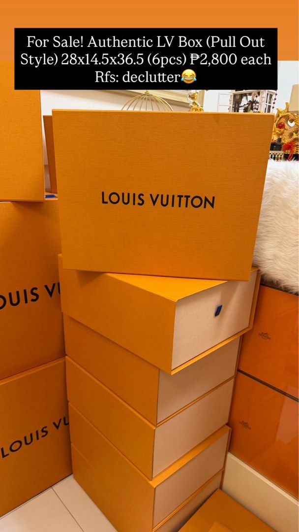 Authentic Louis Vuitton Box (Pull Out style) 28x14.5x36.5 (Category: Luxury Bags & Wallets) located in Cavite. Submitted by purgingmycloset888 (Listing ID 1429422533, Image 1). Description: .