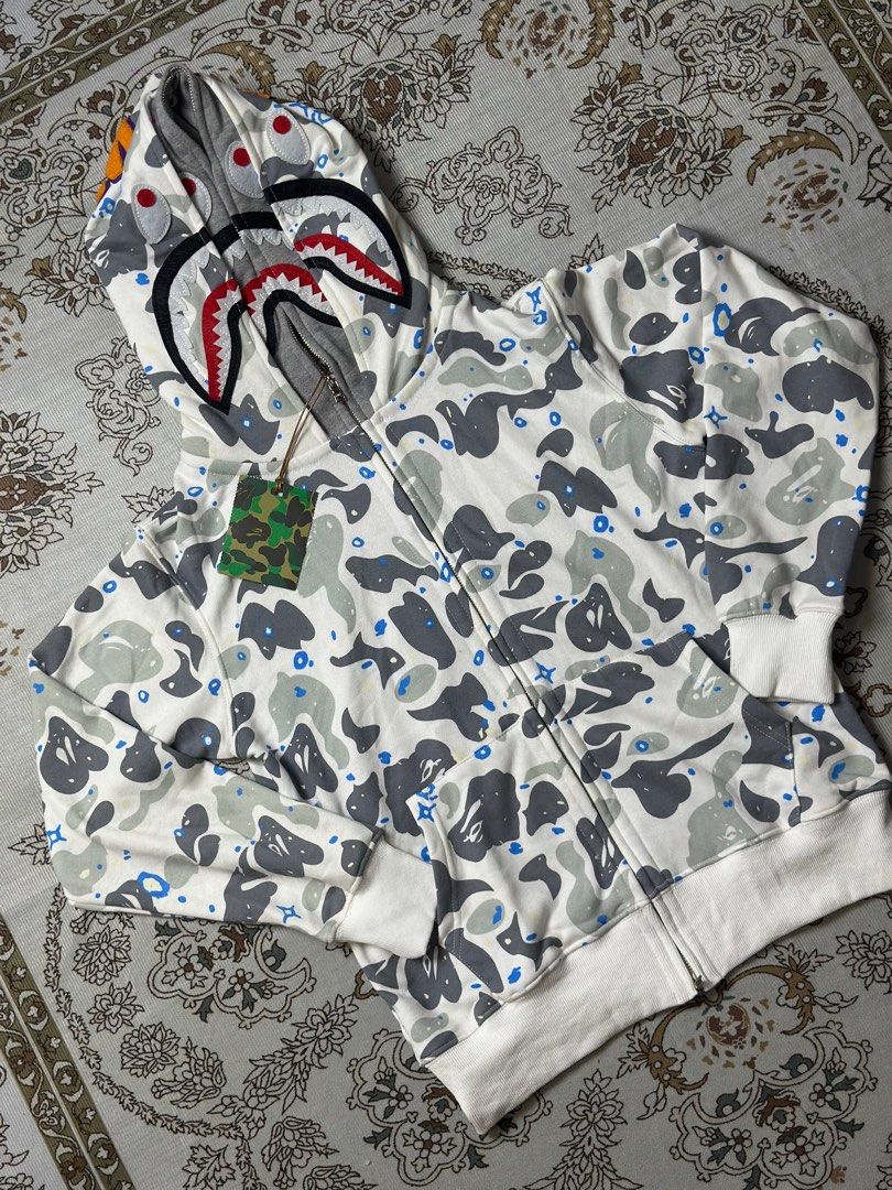 BAPE Shark Camo Hoodie (Category: Hoodies) located in Baao. Submitted by _garmentts (Listing ID 1429409616, Image 2). Description: Size: M-XL 100% Brand New With Plastic Bag Dm for more details📩 .