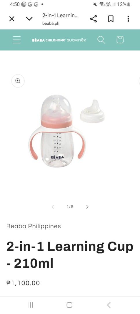 Beaba 2-in-1 Learning Bottle 210ml (Category: Breastfeeding & Bottle Feeding) located in Mandaluyong City. Submitted by faye5678 (Listing ID 1429415928, Image 3). Description: For Sale: Beaba 2-in-1 learning bottle, 210ml RFS: decluttering, did not end up using Brand New, Sealed SRP: P1,100 Selling at P700 only Includes a bottle with handles and a separate spout. Suitable for babies 4 months and up. The box indicates it is a 2-in-1 design. The bo