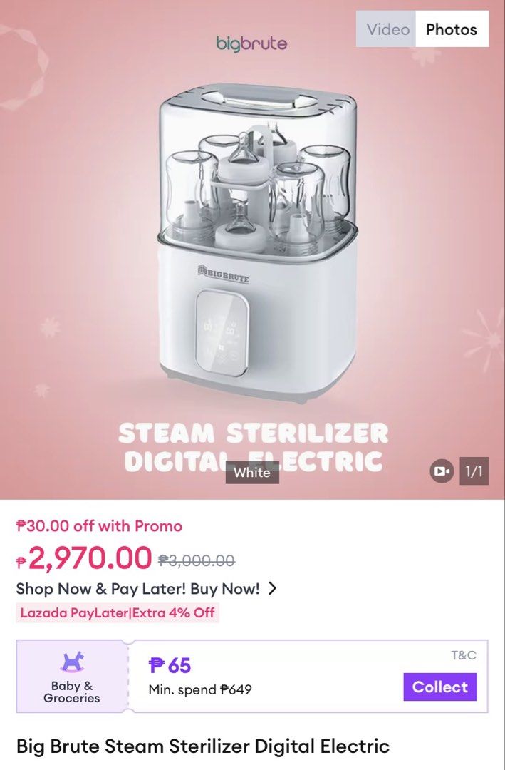 Big Brute Feeding Bottle Sterilizer (Category: Breastfeeding & Bottle Feeding) located in Imus. Submitted by allthingsgood.ph (Listing ID 1429429123, Image 2). Description: Big Brute Feeding Bottle Sterilizer - 1000 _____ 1st photo - Actual item 2nd photo - Blue app reference for original price.