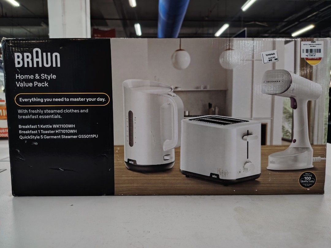 Braun Home & Style Value Pack (Category: Other Kitchen Appliances) located in Manila. Submitted by riley1205 (Listing ID 1429409339, Image 1). Description: Braun Home & Style Value Pack * kettle Toaster + Steam Iron * Branded Item * Limited item * Brand New * Call or Text 09757387803.