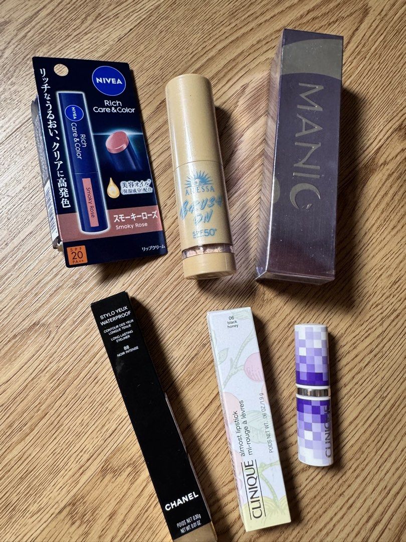 Chanel, Anessa, Clinique, Manic, Nivea (Category: Makeup) located in Quezon City. Submitted by lc_ac (Listing ID 1429370724, Image 1). Description: All new/unused, guaranteed authentic 1. Chanel eyeliner -from Rustan’s -1,850 only (SRP is 2.4k) 2. Clinique almost lipstick -Black honey -bought from Rustan’s for 1.3k -selling for 950 only 3. Clinique Pop lipstick -cherry pop -from US gift set -SRP: 1,250 -selling for 950 only 4. Nivea Rich Care Col