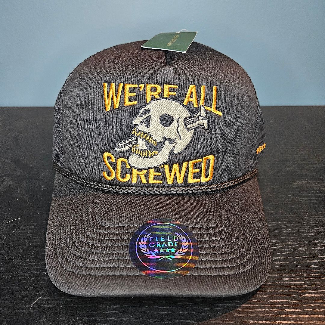Field Grade We're All Screwed Trucker Hat (Category: Caps & Hats) located in Santa Rosa. Submitted by mcaps26 (Listing ID 1429423048, Image 1). Description: We're All Screwed Black Hat -Adjustable, snapback -issue: scratches on inner snap Discounts for purchases of 3 or more caps. Drop a message for inquiries. .